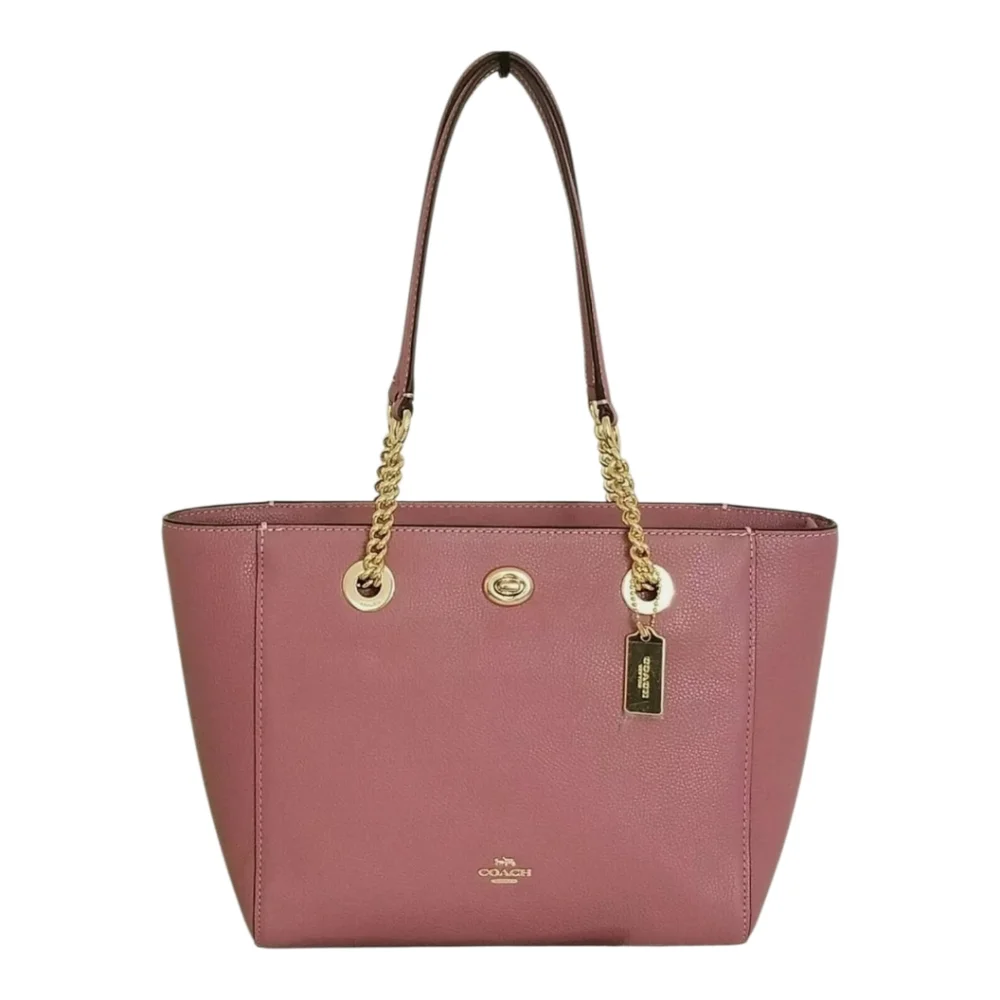 COACH 57107 Dusty Rose Pink Pebbled Leather Turnlock Tote Bag‎ Purse New
